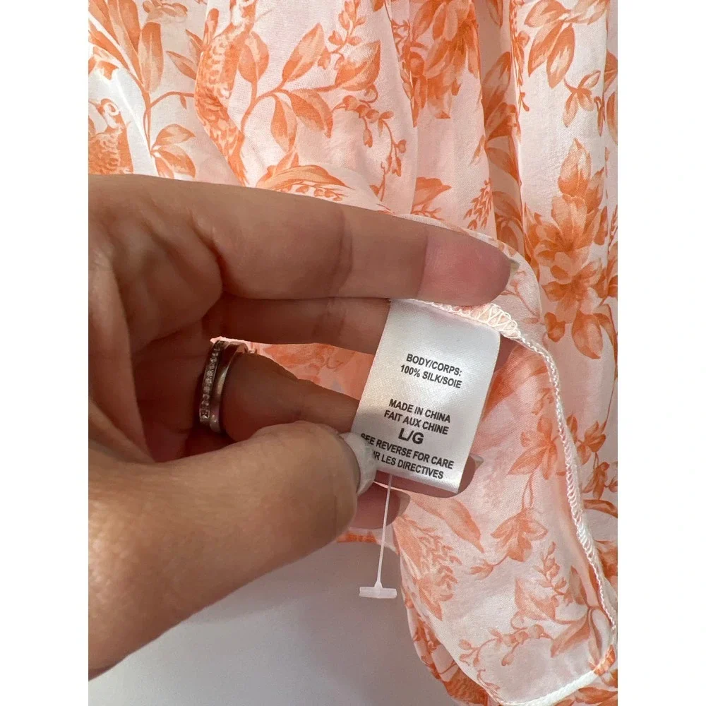 NEW Cami NYC Analys Long Sleeves Papaya Toile Orange and White Blouse Top - Picture 5 of 7